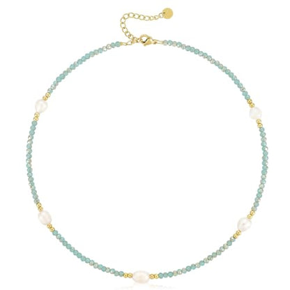 KissYan Beaded Choker Necklace for Women, Colorful Natural Gemstones Pearl Choker 14K Gold Plated Pendant Healing Crystal Necklace Handmade Stone Jewelry Gift | 14K Gold Plated Pendant Necklaces, Natural Gemstones Pearl Choker, Healing Crystal Chain, Hand