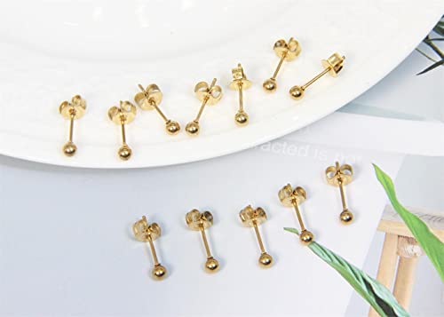 14K Gold Filled Polished Small CZ Pearl Ball Stud Earrings Set for Women Men 20G Surgical Steel Hypoallergenic Piercing Studs for Sensitive Ear, Pack of 6 Pairs - style: H : 3MM Gold Ball Set