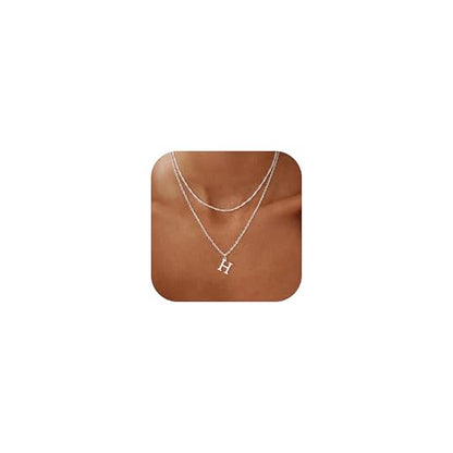14K Gold Plated Initial Necklaces for Women Dainty Layered Letter Pendant Necklace Cute Choker Necklace Gift Trendy Stuff Personalized Jewelry Stack for Women Her - color: Silver, style: H