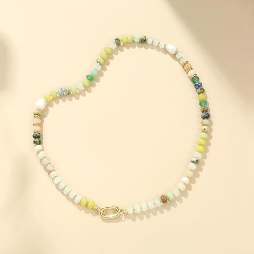 CONRAN KREMIX Colorful Stone Beaded Necklace for Women,Natural Gemstone Bead Choker Necklaces Boho Summer Beach Layering Necklace Jewelry Gift for Women - color: Colourful-B