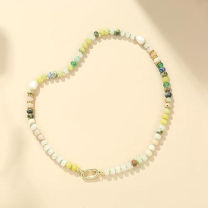 CONRAN KREMIX Colorful Stone Beaded Necklace for Women,Natural Gemstone Bead Choker Necklaces Boho Summer Beach Layering Necklace Jewelry Gift for Women - color: Colourful-B