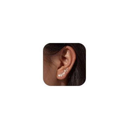 Robaice Cartilage Climber Earrings for Women，14K Gold Plated Helix Stud | Trendy Cluster Earrings, CZ Stud Earring, Tragus Conch Daith Piercing, Ear Crawer,Hypoallergenic Jewelry Gift for Women - color: B-Cluster CZ