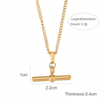 Ailiessy T-Bar Necklace Stainless Steel T-Bar Pendant Necklace for Women Minimalist Jewelry Length 45cm+5cm Chain