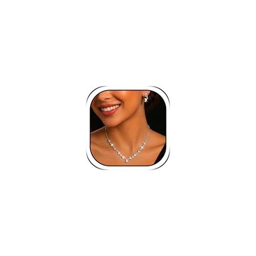 HUASAI Wedding Jewelry Sets for Brides Silver Necklace and Earrings Set Rhinestone Bridal Jewelry for Women Bridesmaid Homecoming Dresses Wedding Accessories Prom Formal Party Gifts - color: F:Prom Jewelry Set