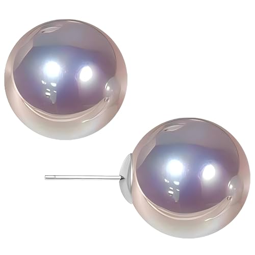 Grey Faux Pearl Stud Earrings, S925 Silver Posts Hypoallergenic for Women - color: Pinkish Grey, size: 12mm