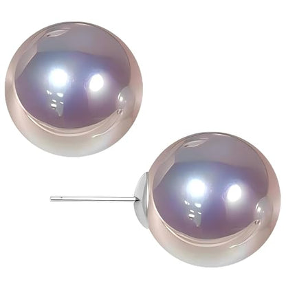 Grey Faux Pearl Stud Earrings, S925 Silver Posts Hypoallergenic for Women - color: Pinkish Grey, size: 12mm