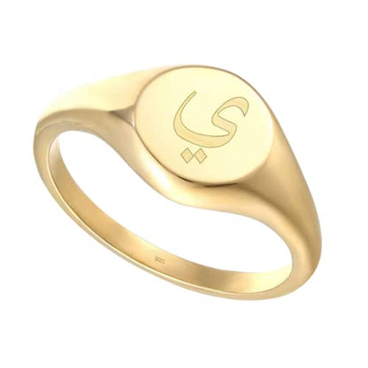 925 Sterling Silver Personalized Arabic Letter Signet Ring Custom Made with Any Initials Engraved - color: Gold