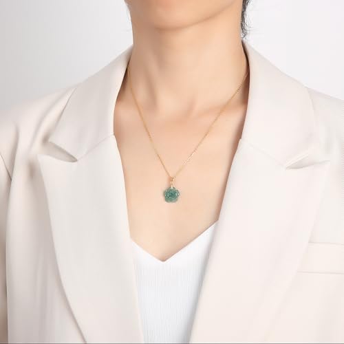 Real Green Jade Pendant Necklace for Women Donut/Heart/Clover/Teardrop/Rose/Lotus Flowers Genuine Jadeite Jewelry with Gold Plated 925 Sterling Silver Chain - style: Rose Silver Necklace