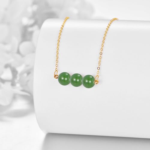 KECHO 14K Real Gold Beads Pendant Necklace Solid Yellow Gold Jewelry Anniversary Birthday Gifts for Women - color: Green Jade 3
