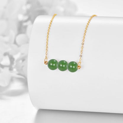 KECHO 14K Real Gold Beads Pendant Necklace Solid Yellow Gold Jewelry Anniversary Birthday Gifts for Women - color: Green Jade 3