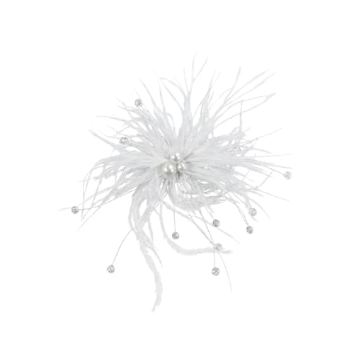 Elegant Feather Flower Pearl Cz Large Brooch Pin for Women Men Rhinestone Crystal Floral Lapel Pins Wedding Party Banquet Dress Suit Clothes Accessories Fashion Jewelry 180mm - color: White