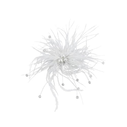Elegant Feather Flower Pearl Cz Large Brooch Pin for Women Men Rhinestone Crystal Floral Lapel Pins Wedding Party Banquet Dress Suit Clothes Accessories Fashion Jewelry 180mm - color: White