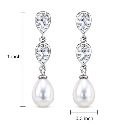 Pearl Earrings for Women, 14k Gold Plated Trendy Diamond Pearl Drop Earrings Hypoallergenic Dainty Bridal Gifts Wedding jewelry for Women - color: Silver-Pearl Style B