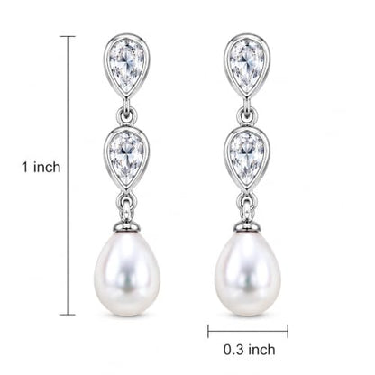 Pearl Earrings for Women, 14k Gold Plated Trendy Diamond Pearl Drop Earrings Hypoallergenic Dainty Bridal Gifts Wedding jewelry for Women - color: Silver-Pearl Style B