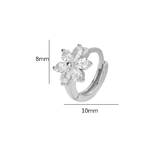 Flower Hoop Huggie Earrings for Women Small Crystal Cubic Zirconia Flower Hoops Earrings Cartilage Earrings Trendy Kawaii Cute Little Hoop Earrings Wedding Statement Gift Jewelry - color: Silver