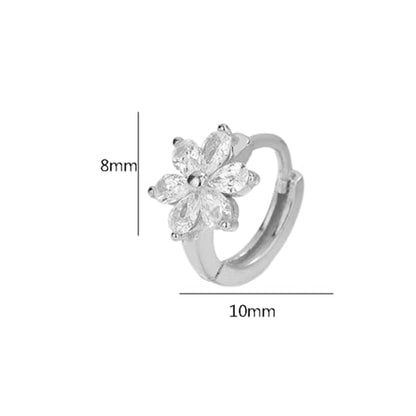 Flower Hoop Huggie Earrings for Women Small Crystal Cubic Zirconia Flower Hoops Earrings Cartilage Earrings Trendy Kawaii Cute Little Hoop Earrings Wedding Statement Gift Jewelry - color: Silver