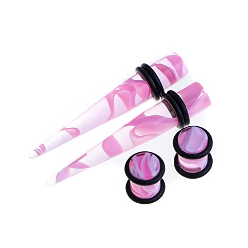 50 PCS Ear Stretching Kit 14Gauges-00Gauges Earring Marble Acrylic Taper Piercing Jewlery Sets - color: Pink