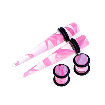 50 PCS Ear Stretching Kit 14Gauges-00Gauges Earring Marble Acrylic Taper Piercing Jewlery Sets - color: Pink
