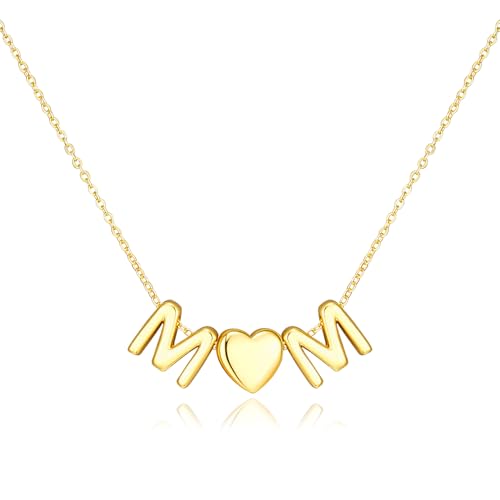 adoyi Initial Necklaces for Women 14k Gold Plated Layered bubble Letter Necklace Dainty Heart A-Z Pendant Necklace Initial Necklaces Stack Birthday Gifts for Women Jewelry - color: Gold-Heart, style: M+M