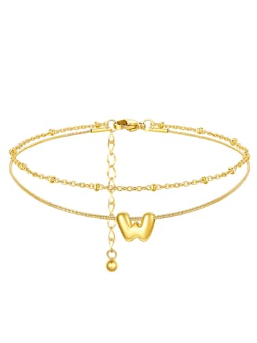 ChainsProMax Initial Ankle Bracelets for Women, Waterproof Anklets Bracelet Adjustable Summer Beach Women Foot Jewelry, Stainless Steel/Gold Plated-Send Gift Box/Letter A-Z - color: Gold Plated-W