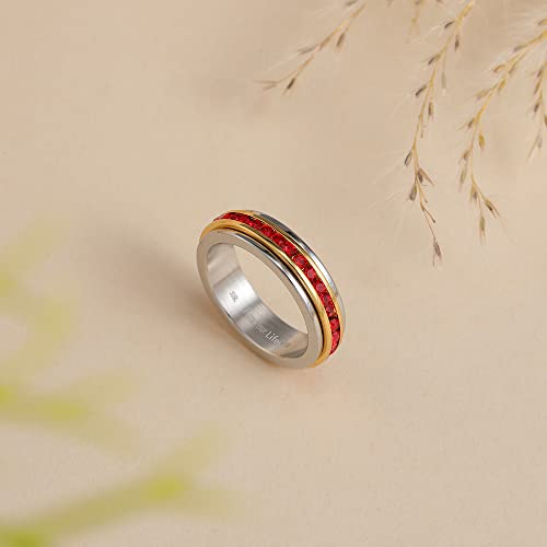 Muses Art Design Fidget Rings, Anxiety Rings, Spinner Rings, Band Rings with Birthstone, Stainless Steel, Women and Men, Meditation Rings, Thumb Rings, Stress Relieving and Anxiety Reducing - color: July - Ruby