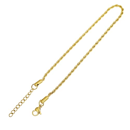 Gold Stainless Steel Anklet Chain for Women Adjustable Ankle Bracelet Fashionable Simple Design, Round mold chain - color: Gold+ Twist chain, size: 22+3cm