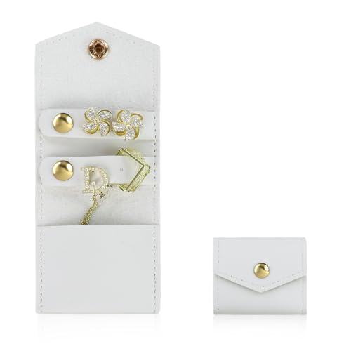 Mini Travel Jewelry Roll Bag with Buckle, Foldable Multifunctional Mini Travel Jewelry Case, Jewelry Roll Storing Rings, Necklaces, Earrings (White) - color: White