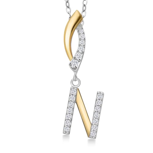 Gem Stone King Initial Pendant Necklace Letter A to Z Alphabet | 10K Yellow Gold and 925 Sterling Silver | White Lab Grown Diamond | Gift Women Mother's Day Wife Mom Girlfriend Anniversary Birthday | - style: Initial N