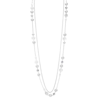 FULU AUTUMN Long Layered Silver Necklaces for Women - Natural Stone and Dainty Flower Beaded Sweater Chain Fashion Jewelry Gifts - color: Silver