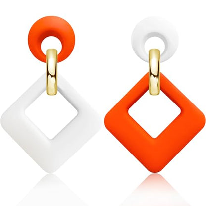 70s 80s Vintage Resin Neon Square Dangle Drop Earrings Simplicity Acrylic Hollow Round Circle Geometry Stud Earrings for Women - style: Orange White