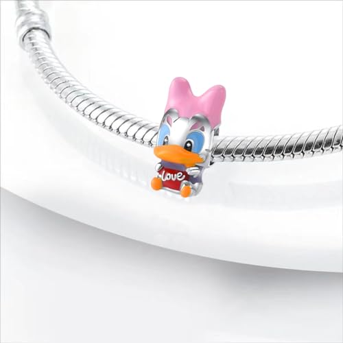 Charm for Bracelets and Necklaces Heart Cat Flower Boy 925 Sterling Silver Bead Birthday Jewelry Gift for Women - color: Pink Duck Charm