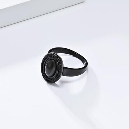 Polished Stainless Steel Signet Ring with 18MM Wide Oval for Women - color: Black