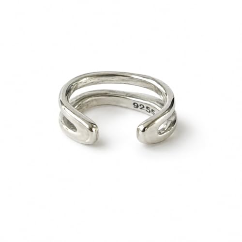 925 Sterling Silver Ear Cuff, Handmade Single Band Adjustable Non Piercing Clip On Cartilage Earring, Minimalist Ear Wrap Faux Piercing Jewelry for Women - style: Double Curved Band