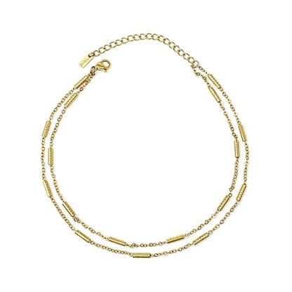 Stainless Steel Chain Ankle Bracelet for Women Adjustable Waterproof Anklet - color: Gold / Double Layer Tube Bar
