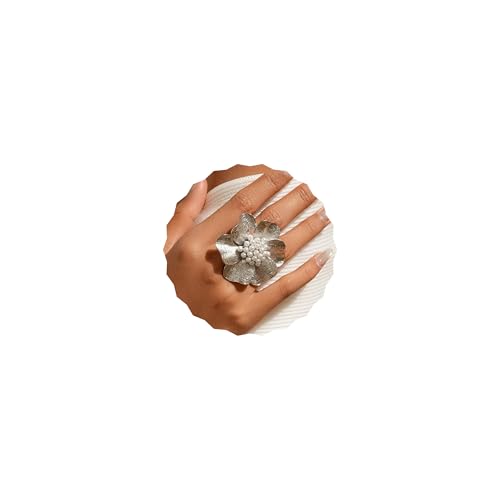 Chunky Gold Gemstone Ring Set for Women Adjustable Stackable Statement Rings Punk Geometric Turquoise Minimalist Jewelry - style: Silver