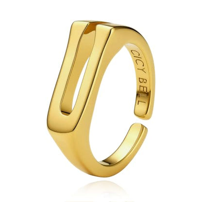 Cicy Bell Initial Rings for Women 18k Gold Plated Adjustable Rings | Open Signet Rings, Bold Letter, Personalized Engraved, For Party - color: Initial-U
