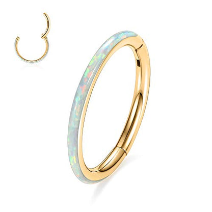 AROWRO Nose Rings Hoops with Opal Hinged Nose Rings for Women Surgical Steel Septum Rings 16G 18G 20G Conch Helix Daith Piercing Jewelry Diameter 6mm-12mm - color: Gold&White Opal, size: 18G(1.0mm)-6mm