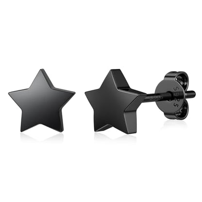 JIAYIQI Minimalist 925 Sterling Silver Stud Earrings Set, 14K Gold Plated Hypoallergenic Tiny Bar Dot Heart Star Studs for Women & Men - style: Black-Star-1Pair
