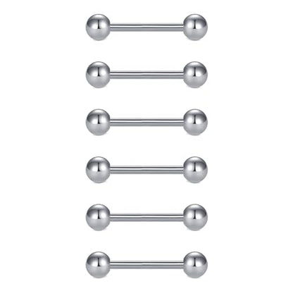 VCMART 12mm-18mm 14G Tongue Rings Nipple Straight Barbells Surgical Steel Body Piercing Jewelry - style: Style D -6pcs, silver