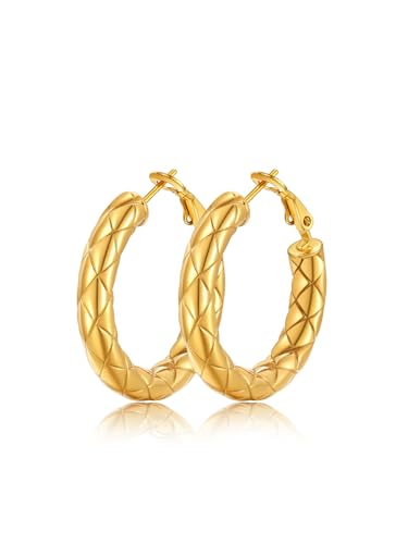 FindChic Chunky Hoop Earrings for Women, Silver/Black/14K Gold Plated Crossover Patterned Hollow Tube Rounded Loop Earrings, 30mm/40mm/60mm/80mm Hoops with Custom Name Options and Gift Box - color: c.Gold, size: 30MM