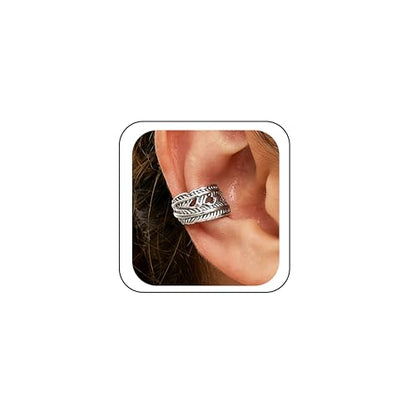 Gothic Stainless Steel Ear Cuffs Non Piercing Cartilage Clip On | Punk Emo Y2k Alt Goth Style,Men Women,Silver Fake Earring,Hypoallergenic Adjustable,Jewelry Gift,Edgy design - color: K7-Edgy Design Silver 3