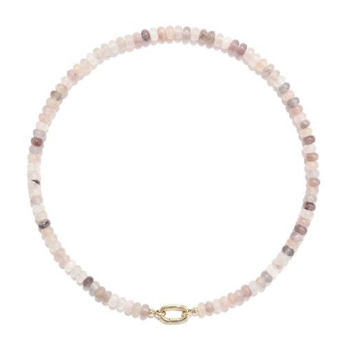 CONRAN KREMIX Colorful Stone Beaded Necklace for Women,Natural Gemstone Bead Choker Necklaces Boho Summer Beach Layering Necklace Jewelry Gift for Women - color: Light Gray