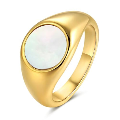 YeGieonr Gold Rings for Women Trendy Non Tarnish Chunky Gold Plated Ring, Waterproof Stainless Steel Gold Jewelry Gift - color: Round Shell, size: 7