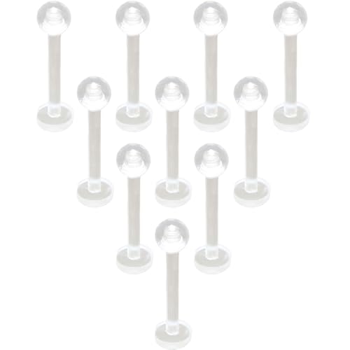 Clear Lip Piercings Set for Women Men Acrylic Nose Retainers Helix Tongue Rings Jewelry Earrings Studs Labret Piercing Para La Nariz 10 Pcs - size: 1.2*8+3