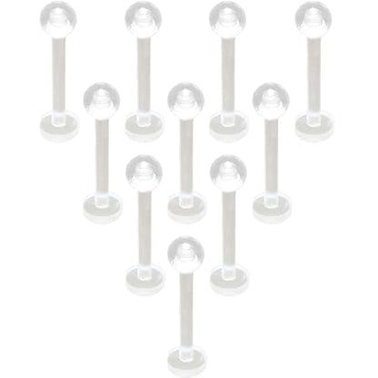 Clear Lip Piercings Set for Women Men Acrylic Nose Retainers Helix Tongue Rings Jewelry Earrings Studs Labret Piercing Para La Nariz 10 Pcs - size: 1.6*10+3