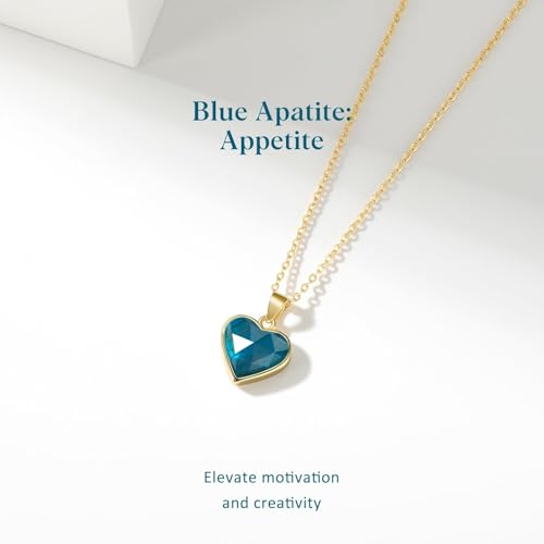 KissYan Healing Crystal Necklace, 14K Gold Plated Natural Stone Pendant Necklace Reiki Quartz Amethyst Citrine Gemstone Spiritual Jewelry Gifts for Women Girls - color: F-Blue Apatite-Heart
