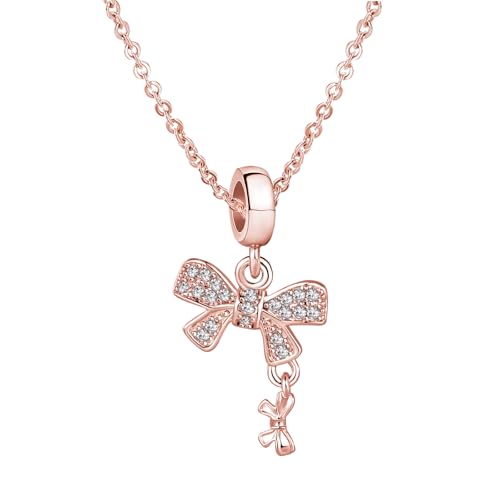 Knot Bow Tie Rose Gold Plated Dangle Women Bead Charms Compatible with Pandora Bracelets Mom Daughter Wife - style: bow tie rose dangle