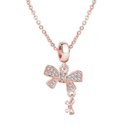 Knot Bow Tie Rose Gold Plated Dangle Women Bead Charms Compatible with Pandora Bracelets Mom Daughter Wife - style: bow tie rose dangle