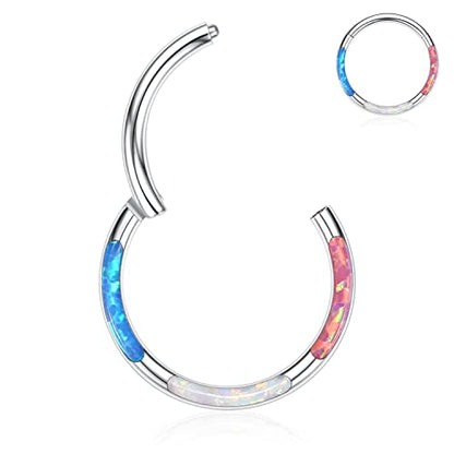 GAGABODY Septum Ring 16 Gauge Earrings Daith Jewelry Surgical Steel Hinged Nose Rings Nose Hoop Cartlidge Earring Hoop Helix Rook Piercing Jewelry - color: Style2:1pc Silver with blue white purple mix opal.
