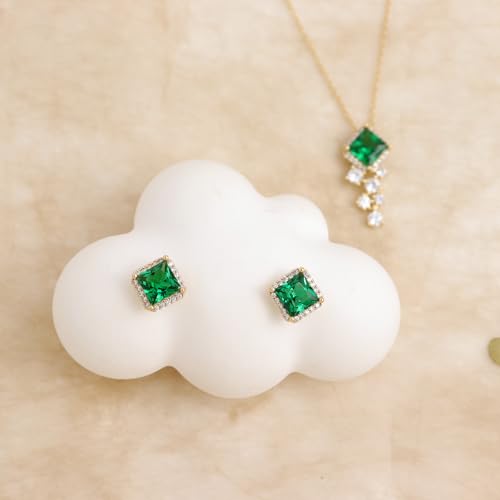 Gold Silver Stud Earrings Pendent Necklace Sets for Women, Dainty Rhinestone Crystal Necklace Earing Jewelry Set Wedding Accessories Fashion Holiday Gift - color: Simulate Emerald